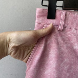 Pantalon long de luxe en véritable peau de mouton, coupe large, taille haute, fermeture éclair, vente en gros, logo personnalisé, pantalon en cuir véritable souple pour femme - Product Image 6