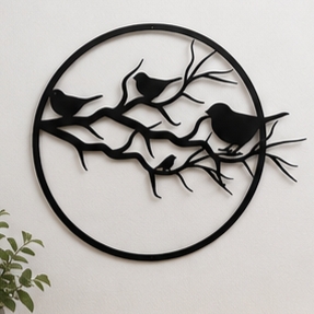Plaque murale circulaire en métal noir découpée à l'emporte-pièce, thème animal, décoration artistique pour la maison - Product Image 4