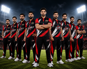Conjunto de Uniforme de Cricket para Hombre SALSTAR, Camiseta Polo Sublimada de Secado Rápido y Pantalones, Diseño Rojo, Negro y Blanco, Ropa para Todas las Temporadas - Product Image 5