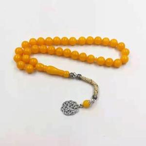 Handmade Resin Islamic Prayer Beads Amber Tone Rosary <b>Bracelet</b> Religious Decorative Gift Round Circular Pattern - Product Image 1