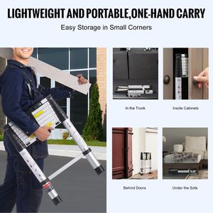 Scala Telescopica in Alluminio Leggera da 8,5 Piedi con Retrazione a Pulsante Singolo, Scala Pieghevole con Capacità di 375 Libbre - Product Image 5