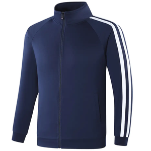 <b>Men's</b> Navy Blue Tracksuit Set Full Sleeve Zipper <b>Jacket</b> Pants Striped Design Breathable Sporty Regular Fit Autumn Wear - Product Image 3
