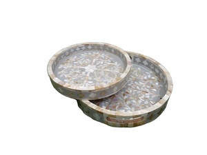 Bandeja con incrustaciones de hueso azul claro decorativa hecha a mano de primera calidad Solución de servicio elegante para interiores del hogar, decoración de mesa de utensilios de cocina - Product Image 2