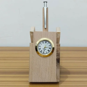Wooden Pen Stand With Clock Office Pen Display Stand Wooden <b>Desk</b> Organizer Pen Holder Custom Made Logo - Product Image 3