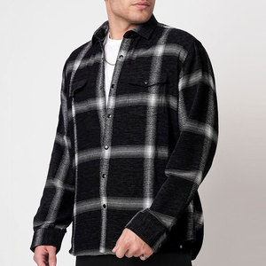 Camisa de Franela a Cuadros Negra para Hombre, Manga Larga, Cuello Camisero, Estilo Casual para Otoño, Tejido Transpirable - Product Image 1