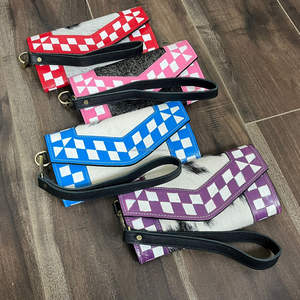 Nuevo Bolso de Mano Tipo Clutch de Cuero Vacuno Auténtico con Diseño a Cuadros Azul y Blanco, Cartera Larga con Tarjetero para Mujer - Product Image 6