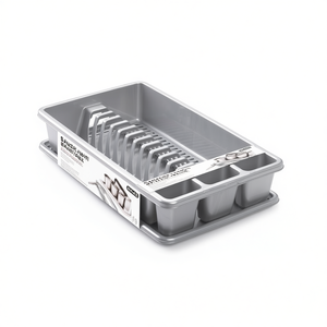 Scolapiatti con vassoio raccogligocce e porta posate in alluminio, moderno portaoggetti per piatti e ciotole da cucina - Product Image 2