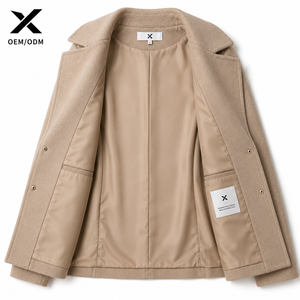 Parka Courte Élégante en Laine pour Femme X, Noir/Gris Foncé/Gris Clair/Kaki, Col Rabattu, Ceinturée, Tenue Formelle d'Hiver, Teinture Unie - Product Image 4