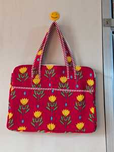 Handcrafted Quilted Cotton Laptop <b>Bag</b> with Floral Block Print, Padded <b>Computer</b> Shoulder <b>Bag</b> for Women Travel & Office - Product Image 5