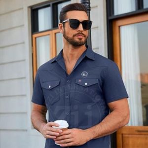 Chemise de travail en denim réfléchissante antistatique FR de sécurité pour hommes, 100% coton léger, ignifuge, pour ouvriers du pétrole, CAT2 - Product Image 3