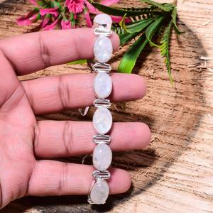 Rainbow Moonstone Bezel <b>Set</b> Bracelet Natural White Moonstone Handmade 925 Sterling Silver Jewelry Gift For Her - Product Image 5