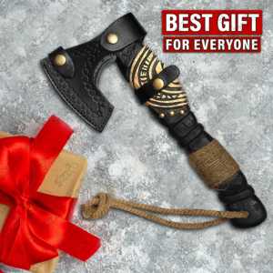 Hand Forged Viking Bearded <b>Axe</b> Carbon Steel Vegvisir Engraved Hatchet Ash Wood <b>Handle</b> with Leather Sheath OEM Ideal Gift for him - Product Image 6