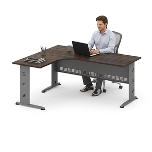 Escritorio de Oficina en Forma de L Resistente con Patas en J, Moderno, con Acabado de Melamina y Componentes Metálicos con Recubrimiento Epóxico, para Empresas - Product Image 1