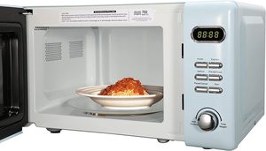 Four à micro-ondes compact rétro pour comptoir avec commande par bouton, écran LED, 700 W, 5 niveaux de puissance, 8 menus automatiques, plateau tournant en verre - Product Image 2