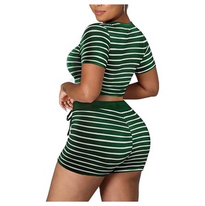 High Quality Stripe Style Women's Plus Size Short <b>Sets</b> Crop Top Elastic Waist Drawstring Shorts <b>Tie</b> <b>Dye</b> Jogging Suits Plus Size - Product Image 6