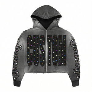 ชุดวอร์มปักลายเพชรแบบกำหนดเอง |   สไตล์สตรีทแวร์ลายพิมพ์ซันเฟด |   ชุดแฟชั่นทันสมัยสำหรับทุกเพศ - Product Image 3