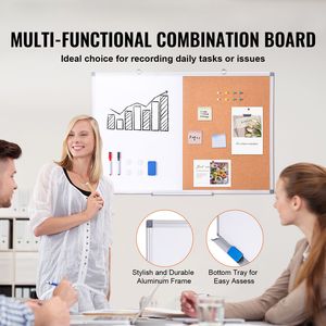 Pizarra Blanca 2 en 1 con Marco de Aluminio de 36"x 24", Combinada con Tablero de Corcho, para Montar en la Pared, Magnética, de Borrado en Seco - Product Image 3