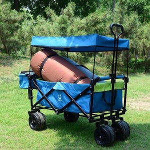 Collapsible Heavy Duty Folding Wagon Cart Removable Canopy 4\" Wide Large All Terrain Wheels Adjustable Hand Brake for Camping - Product Image 6