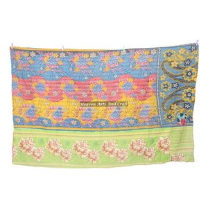 Couverture Kantha en gros, jeté Kantha d'Inde, réversible, cousu main, épais, en patchwork de vieux saris - Product Image 4