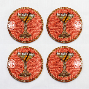 Ensemble de sous-verres perlés chic pour cocktails, ronds, couleur pêche, pour Martini, Happy Hour, décoration de table de bar, pour verres à vin, mugs et tasses, vente en gros - Product Image 1