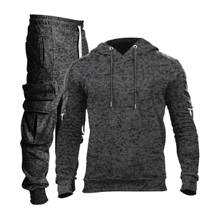 Ensemble de survêtement gris clair à capuche pour homme, 2 pièces, tenue de jogging mi-lourde, sportive et décontractée, couleur unie - Product Image 6