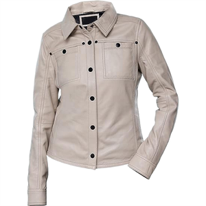 Veste en cuir beige pour femme, manches longues, coupe-vent, toutes saisons, vêtements de moto - Product Image 6