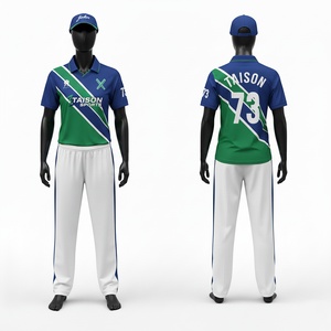 Uniforme de Cricket Premium para Mujer, 160 GSM, Poliéster Transpirable, Azul Marino, Verde, Blanco, Paneles Diagonales, Sublimación, Personalizado para Equipo - Product Image 1
