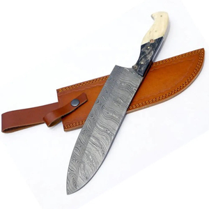 Cuchillo de Chef Personalizado Hecho a Mano por Burraq Ecommerce, Hoja de Acero de Damasco de 7 Pulgadas y 3.0 mm de Grosor, NUEVO, con Funda de Cuero, para Regalo - Product Image 3