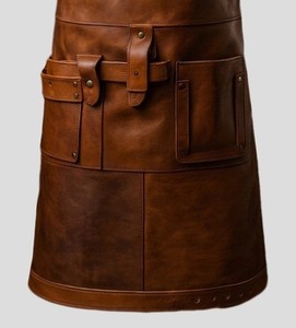 <b>Leather</b> <b>Apron</b> with Cross Back Straps Double Pockets for Restaurant Bar Wait Staff Uniform - Product Image 3