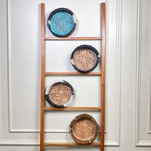 Western Style Cowhide Leather Round Farmhouse Storage Organizer Designer Large Turquoise Stitching Floral Leather Display Tray - Product Image 5