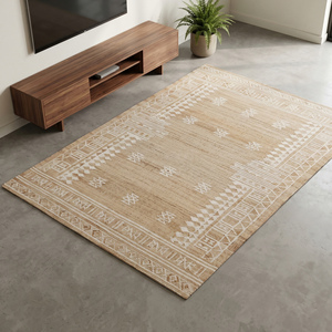 Handcrafted Handwoven Jute <b>Rug</b> Beige Ivory Geometric Pattern Textured Anti-Slip <b>Thick</b> <b>Pile</b> Area Carpet Living Room Bedroom - Product Image 2