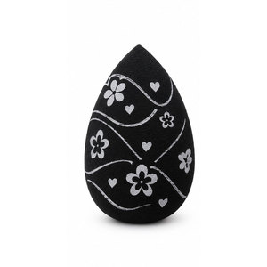 Éponge de maquillage noire avec motif floral blanc, lavable, sans latex, éponge de beauté, applicateur de fond de teint cosmétique - Product Image 2