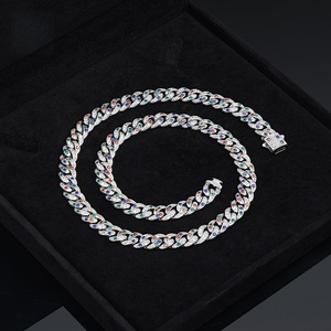 Collier chaîne cubaine en argent 925 avec accents de diamants multicolores cultivés en laboratoire, diamants certifiés, bijoux hip-hop légers - Product Image 1