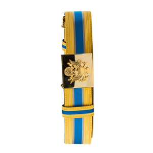 Ceinture tricotée formelle de haute qualité, rayée jaune et bleue, avec boucle en alliage - Product Image 3