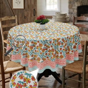 Hand Block Print Round <b>Table</b> <b>Cover</b> in Soft Cotton Fabric Decorative Indian Printed Tablecloth for Dining Room Cafe <b>Outdoor</b> - Product Image 1
