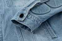Nouvelle veste en jean pour homme, coupe ample, 100% coton, bleu vieilli, avec broderie personnalisée sur empiècements, design unique et bords bruts