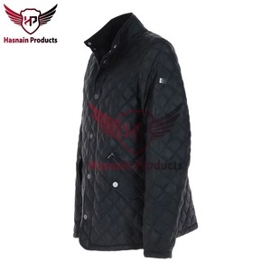 Mens Real Black Leather <b>Jacket</b> <b>Quilted</b> Diamond <b>Pattern</b> Coat Stand Collar Flap Pocket Custom Classic Winter Warm Outdoor Garments - Product Image 3