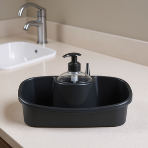 Dispenser di sapone liquido con pompa, lavabo in plastica nera per uso in cucina e bagno - Product Image 3