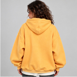 Sweat à capuche demi-zip jaune moutarde personnalisé pour femme, en polaire premium, coupe oversize, col montant, épaules tombantes, style veste de survêtement - Product Image 3