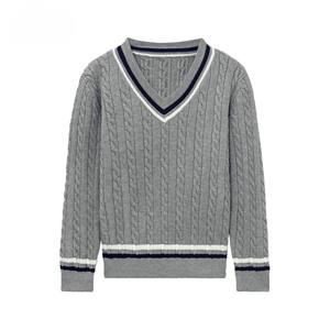 Pull en cachemire et laine à col en V respirant, tricoté torsadé, avec logo personnalisé sur le devant, style universitaire, pour homme, idéal automne-hiver - Product Image 1