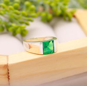 Square Cut <b>Emerald</b> Men's Wedding Engagement <b>Ring</b> 925 Sterling <b>Silver</b> 14K Gold Plated Bezel Setting Luxury - Product Image 6