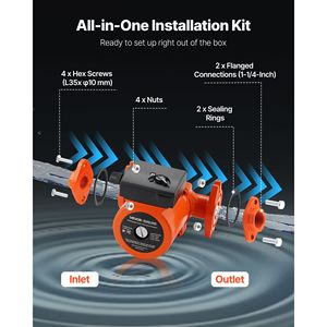 Pompe de circulation d'eau chaude F-0011-BF4-J en fonte pour chauffage domestique, 33 GPM, CA 120V, 33 pieds, connexion à bride 1-1/4 - Product Image 3
