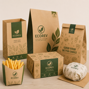 กล่องบรรจุภัณฑ์อาหารกระดาษคราฟท์ ECOREV รูปทรงสี่เหลี่ยมผืนผ้า รีไซเคิลได้ เป็นมิตรกับสิ่งแวดล้อม ใช้แล้วทิ้ง ประกอบเองได้ พิมพ์ UV ตามสั่ง - Product Image 1