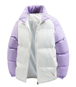 Blouson matelassé unisexe à blocs de couleur, col montant, fermeture éclair, coupe-vent, hiver, décontracté, coupe régulière, extérieur en polyester - Product Image 1