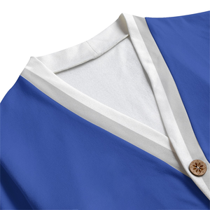 Cardigan en molleton épais bleu roi et blanc, style universitaire décontracté, col en V, fermeture boutonnée, tricot rétro, essentiel hiver streetwear - Product Image 5