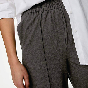 Pantalon large noir pour femme, taille haute, fermeture élastique, plissé devant, coupe ample, longueur intégrale, couleur unie, style décontracté, pour l'automne - Product Image 6