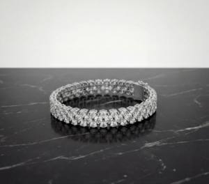 Bracelet élégant en argent sterling avec double rangée de diamants de laboratoire, bijoux de luxe étincelants pour femmes, cadeau de mariage - Product Image 2