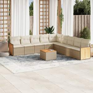 Set Divano da Giardino in Rattan Beige, Arredamento da Esterno dal Design Contemporaneo, Cuscini in Schiuma ad Alta Densità Impermeabili, Rattan PE Resistente ai Raggi UV - Product Image 3