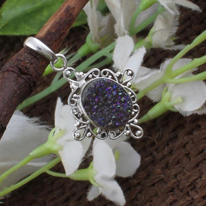 Natural Sparkling Druzy Agate <b>Pendant</b> 925 Sterling Silver Colorful Duzy Quartz Geode Necklace Charm <b>Crystal</b> Jewelry for Women - Product Image 2