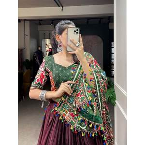 TRENDING BUTTER SILK DIGITAL PRINTED MIRROR WORK <b>LEHENGA</b> CHOLI WITH DUPATTA BROWN - Product Image 1